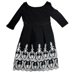 Adrianna Papell Lace Fit Flare Dress Womens 12 Black Red Cocktail Party Midi